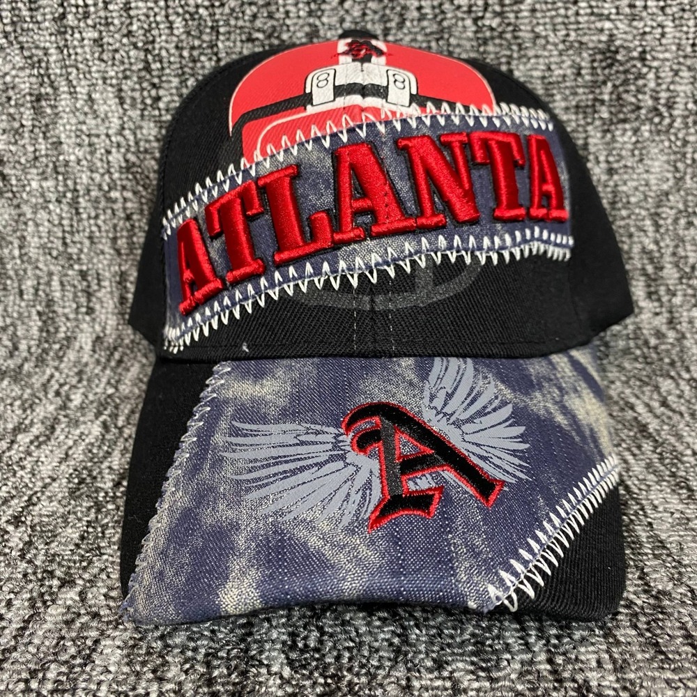 New All Stars Atlanta Adjustable Hat Mens OSFM Black Red Denim Patchwork Cap